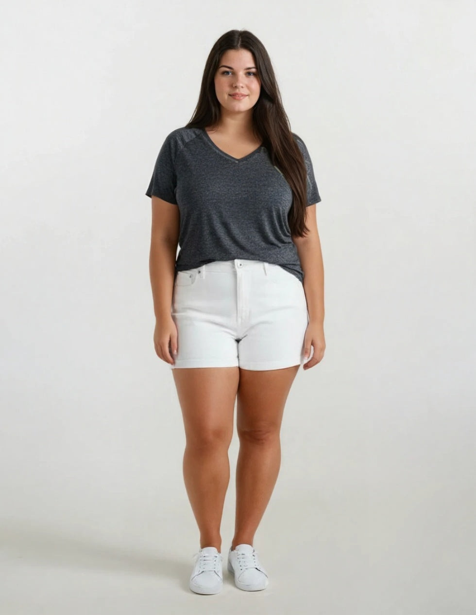 Aviva Classic V-Neck T-Shirt – Soft Heather Charcoal