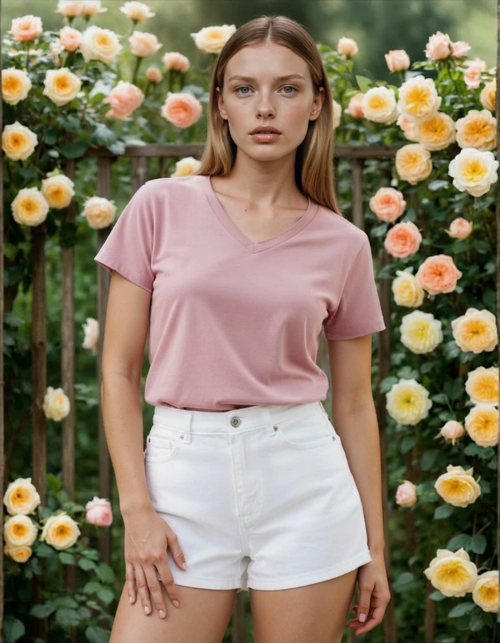 Game Time Rosewood Pink V-Neck Cotton T-Shirt for Women