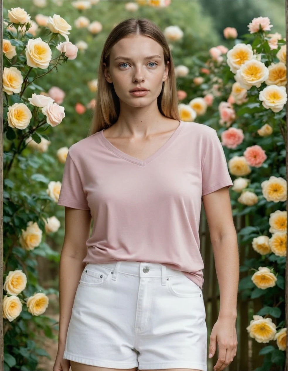 Game Time Rosewood Pink V-Neck Cotton T-Shirt for Women