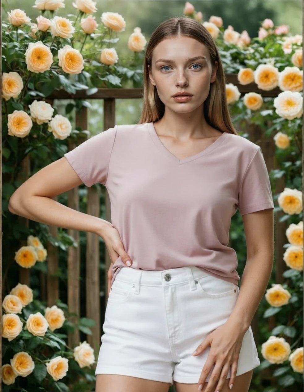 Game Time Rosewood Pink V-Neck Cotton T-Shirt for Women