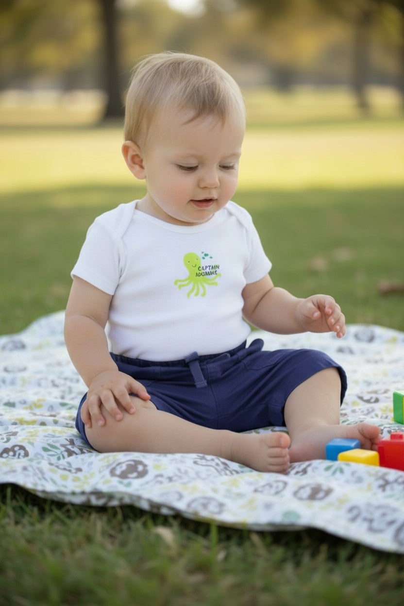 Carter’s 3-Piece Baby Boy Outfit Set – Plaid Shirt, Navy Shorts & Bodysuit (9M)