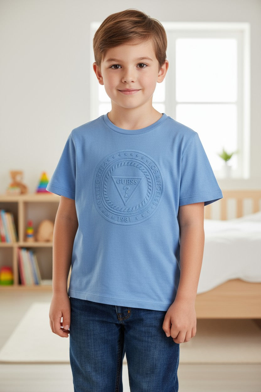 Guess Kids Boys' Embossed Logo T-Shirt – Blue (Size M 12-14)
