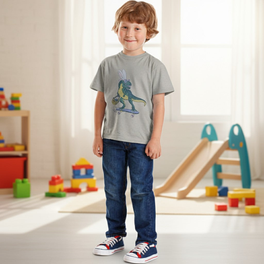 Tommy Bahama Kids Dinosaur Skateboard Graphic T-Shirt – Beige (M, 7–8Y)