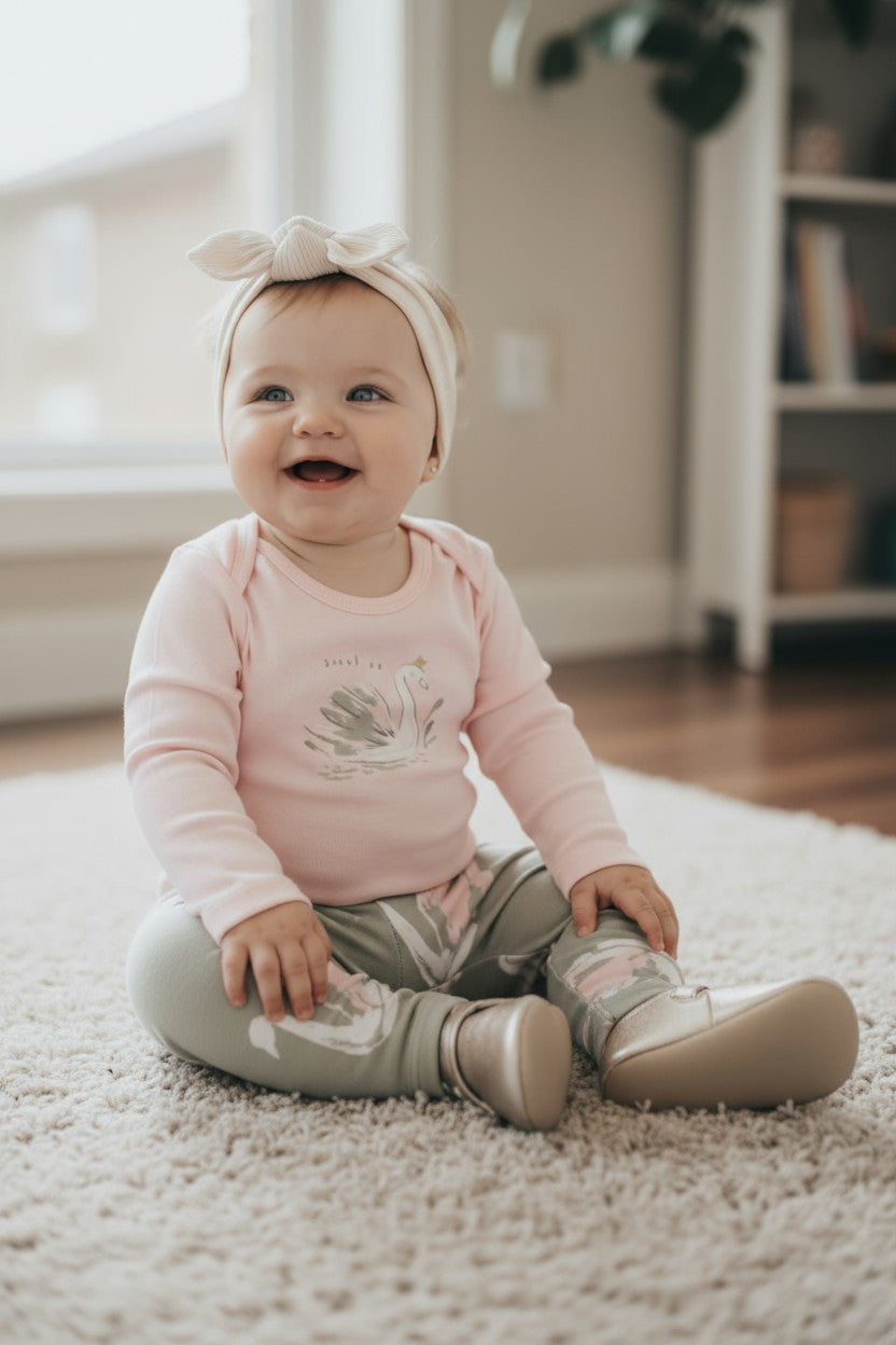 Carter’s Baby Girl 3-Piece Swan Outfit Set – Size 6M (Bodysuits + Leggings)