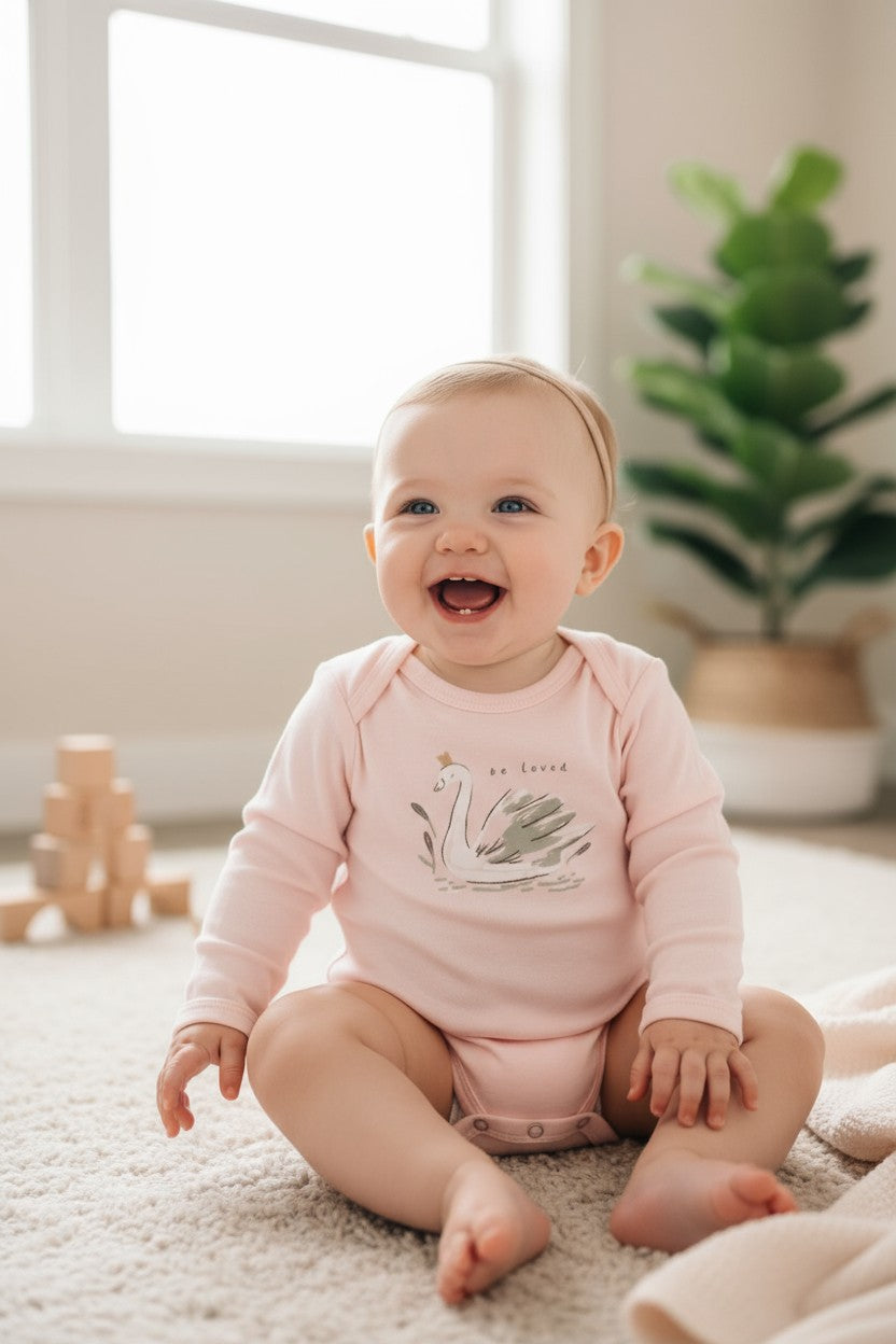 Carter’s Baby Girl 3-Piece Swan Outfit Set – Size 6M (Bodysuits + Leggings)