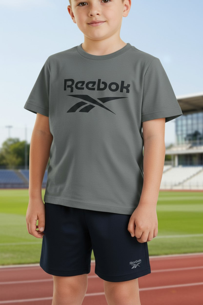 Reebok Kids 2-Piece Athletic Set – Grey Tee & Navy Shorts (4–5Y)