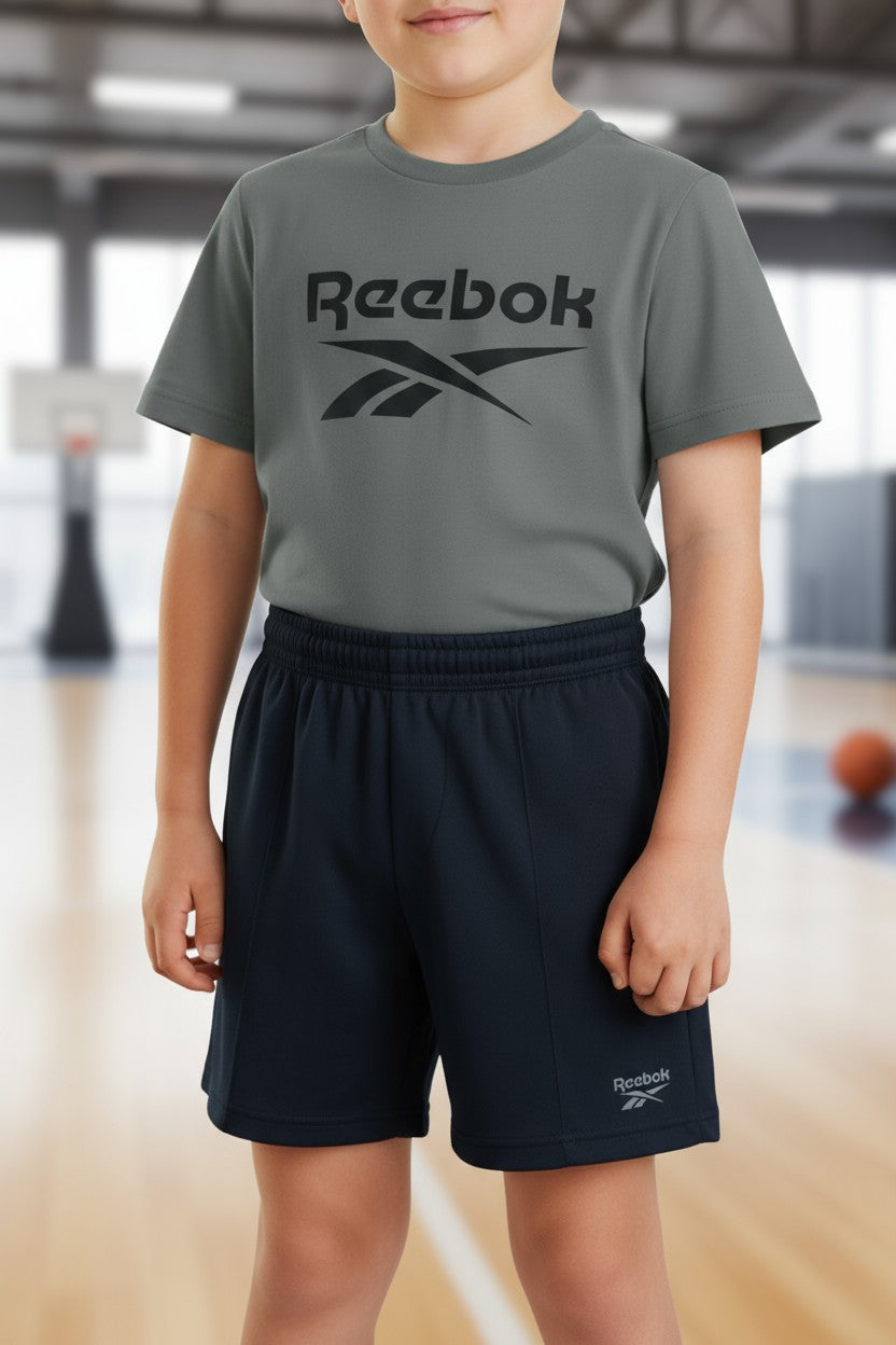 Reebok Kids 2-Piece Athletic Set – Grey Tee & Navy Shorts (4–5Y)