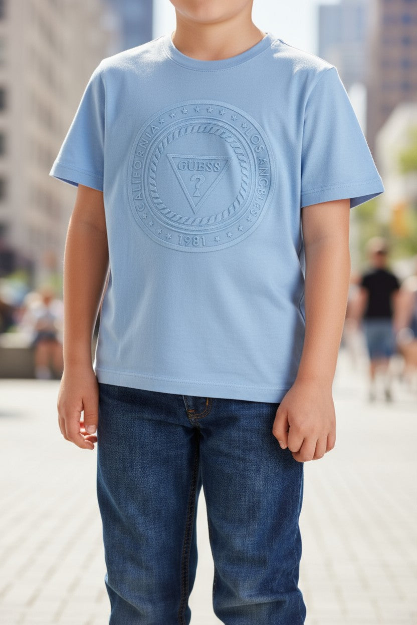 Guess Kids Boys' Embossed Logo T-Shirt – Blue (Size M 12-14)