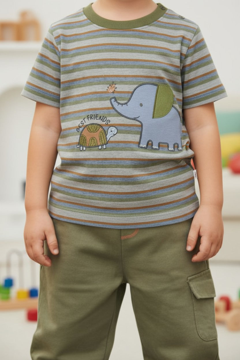 Dapper Dude 2-Piece Elephant & Striped Set – 18M