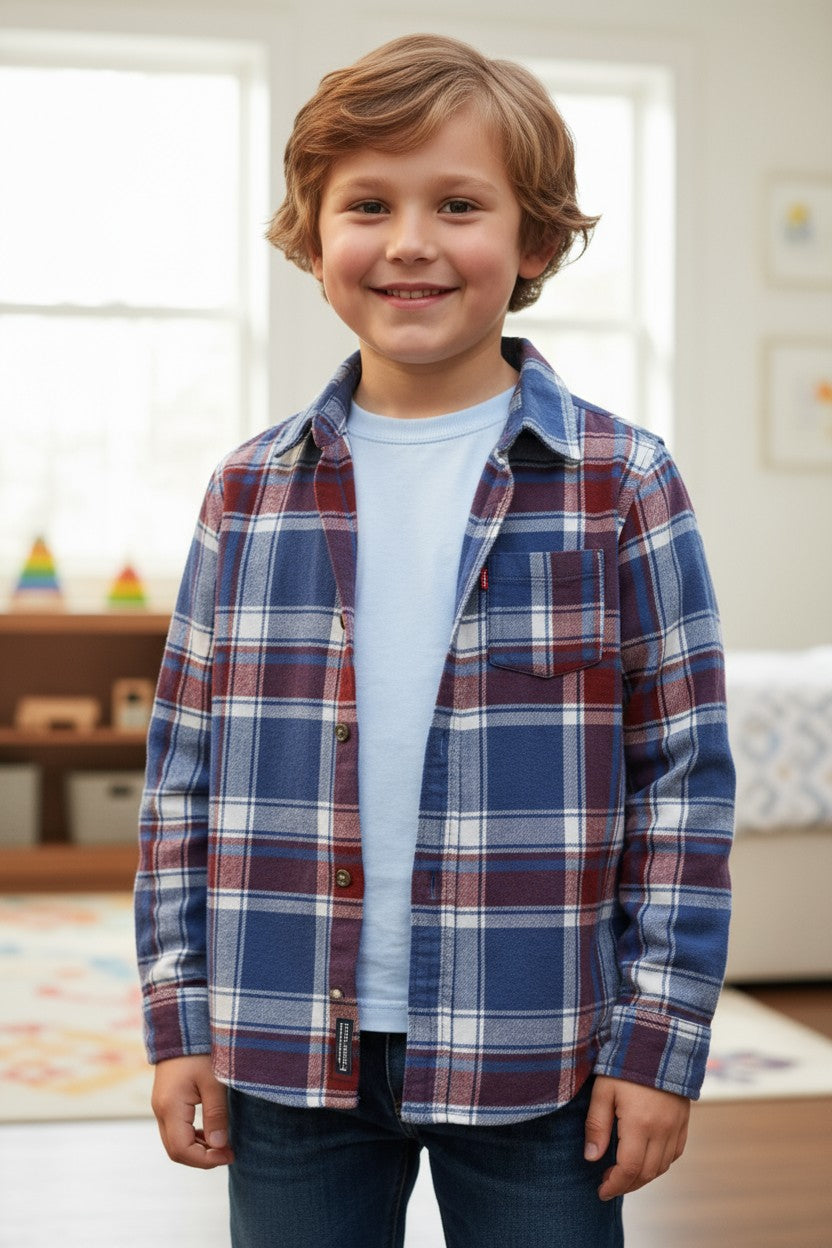 Levi’s Boys Plaid Button-Up Shirt – 3-4Y
