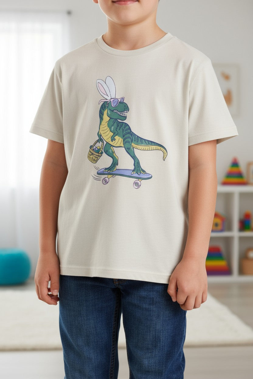 Tommy Bahama Kids Dinosaur Skateboard Graphic T-Shirt – Beige (M, 7–8Y)