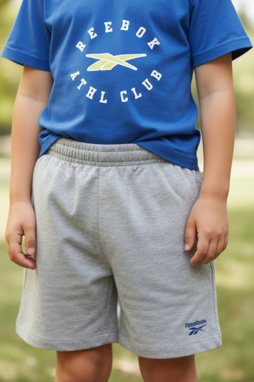 Reebok Boys’ 2-Piece Set (7Y) – Blue Logo Tee & Grey Shorts