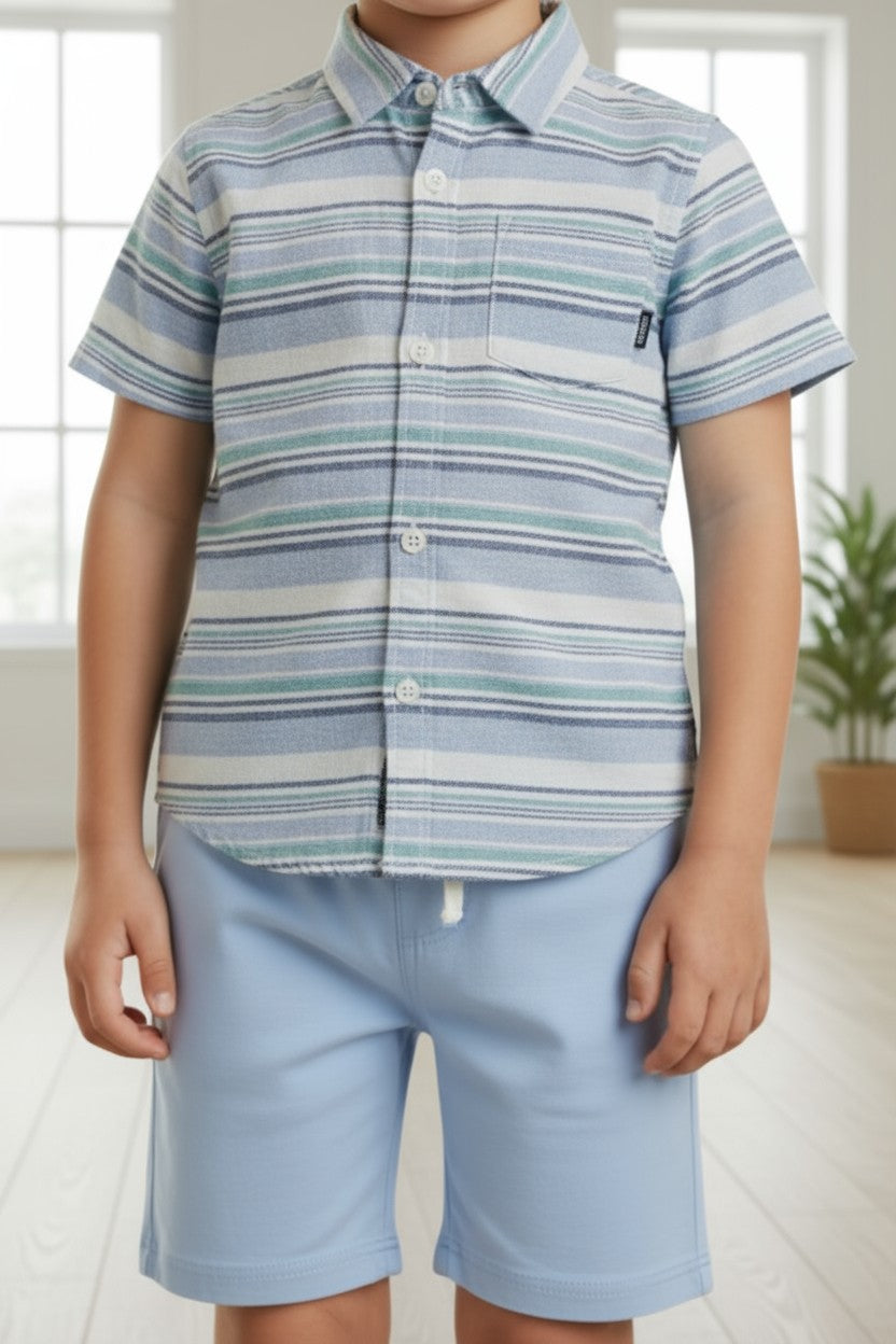 Eddie Bauer Baby Boys’ 2-Piece Outfit Set – Light Blue Shirt & Shorts (24M)