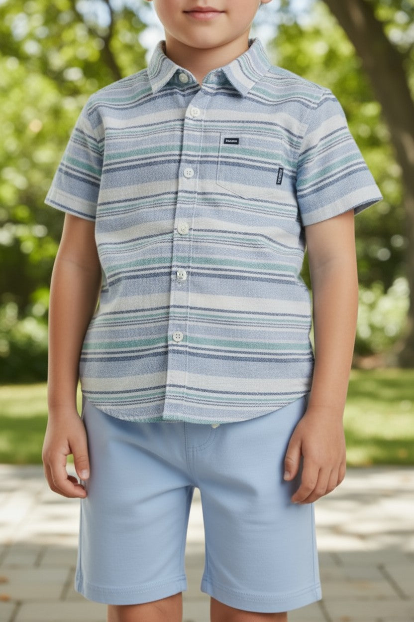 Eddie Bauer Baby Boys’ 2-Piece Outfit Set – Light Blue Shirt & Shorts (24M)