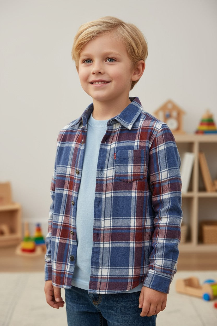 Levi’s Boys Plaid Button-Up Shirt – 3-4Y