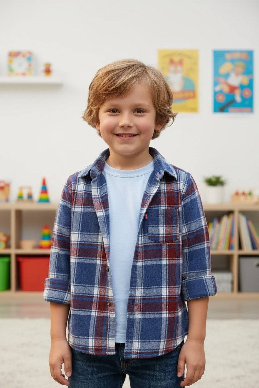 Levi’s Boys Plaid Button-Up Shirt – 3-4Y