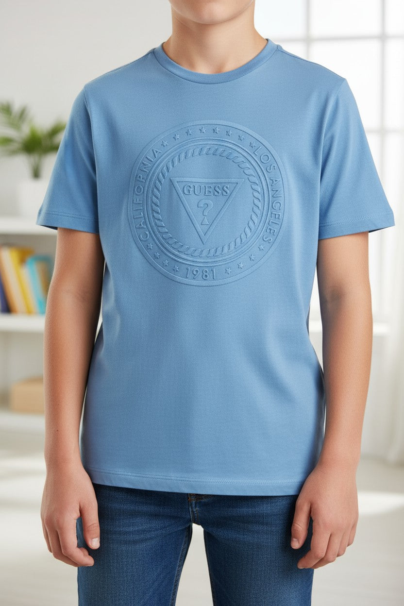Guess Kids Boys' Embossed Logo T-Shirt – Blue (Size M 12-14)