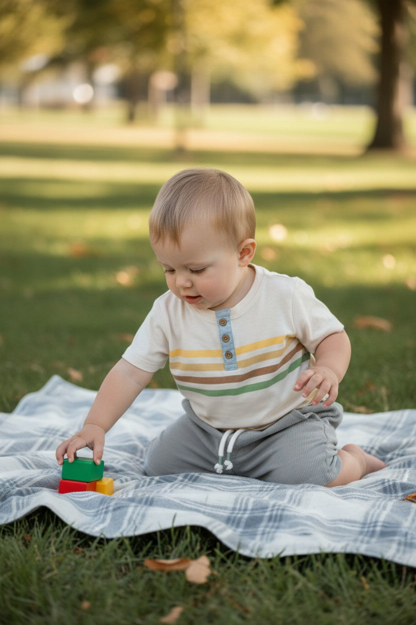 Little Lad 4-Piece Toddler Boy Outfit Set – Dino & Striped Tees with Shorts (24M)