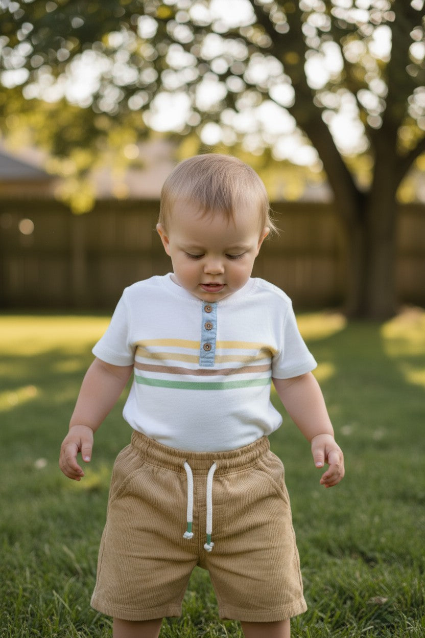 Little Lad 4-Piece Toddler Boy Outfit Set – Dino & Striped Tees with Shorts (24M)