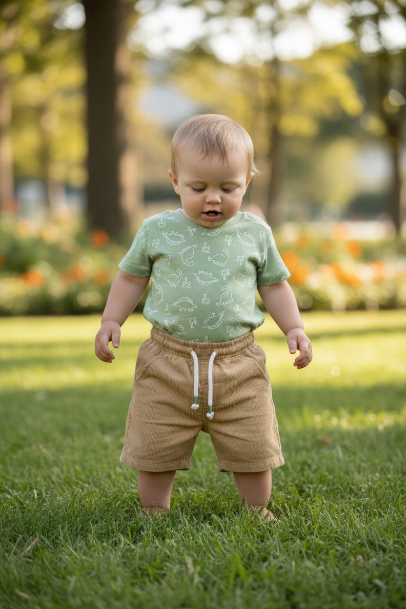 Little Lad 4-Piece Toddler Boy Outfit Set – Dino & Striped Tees with Shorts (24M)