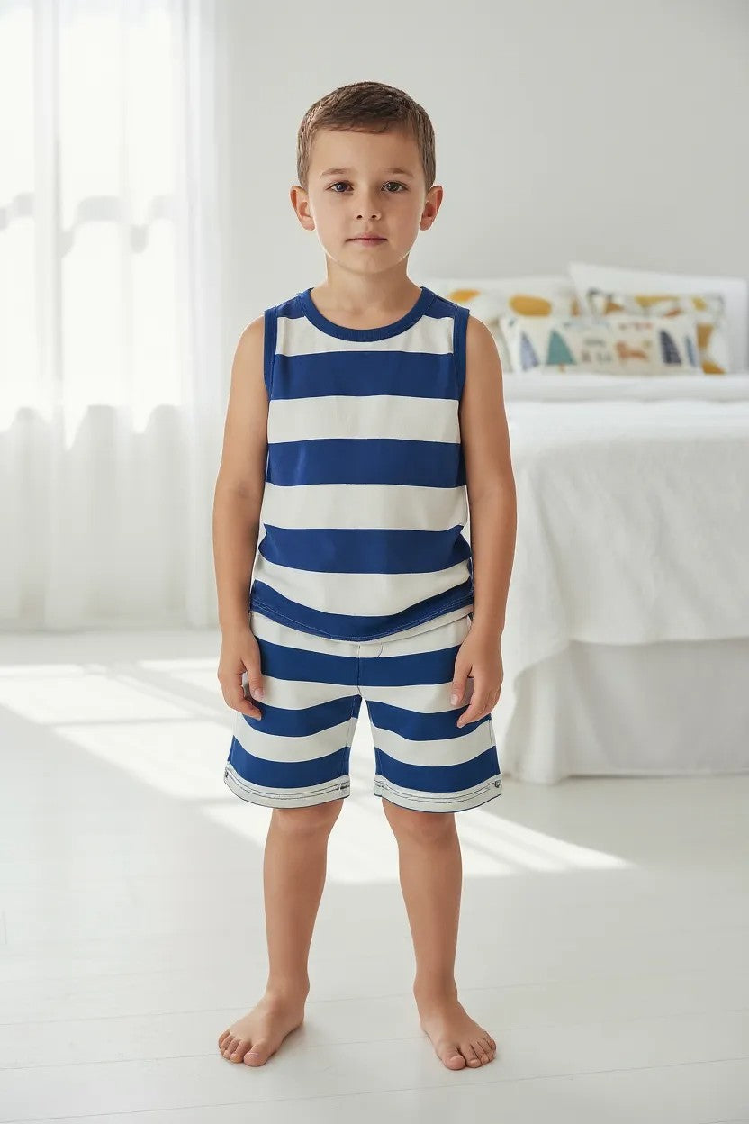 Carter’s 4-Piece Boys Summer Outfit Set – Striped & Tie-Dye Sleeveless Tops with Shorts (5Y)