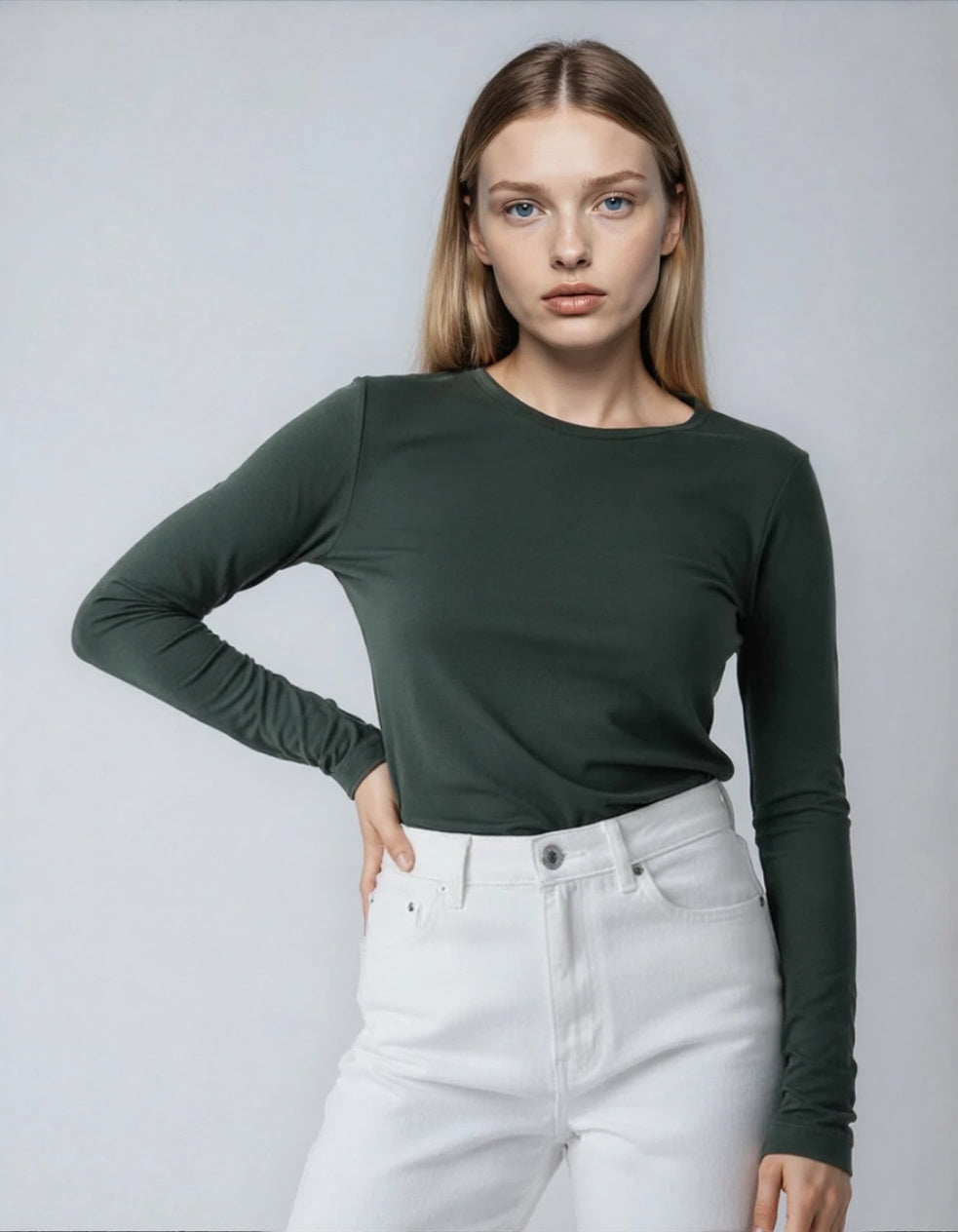 Women’s 2PCS Long Sleeve Top Set – Dark Green & Navy