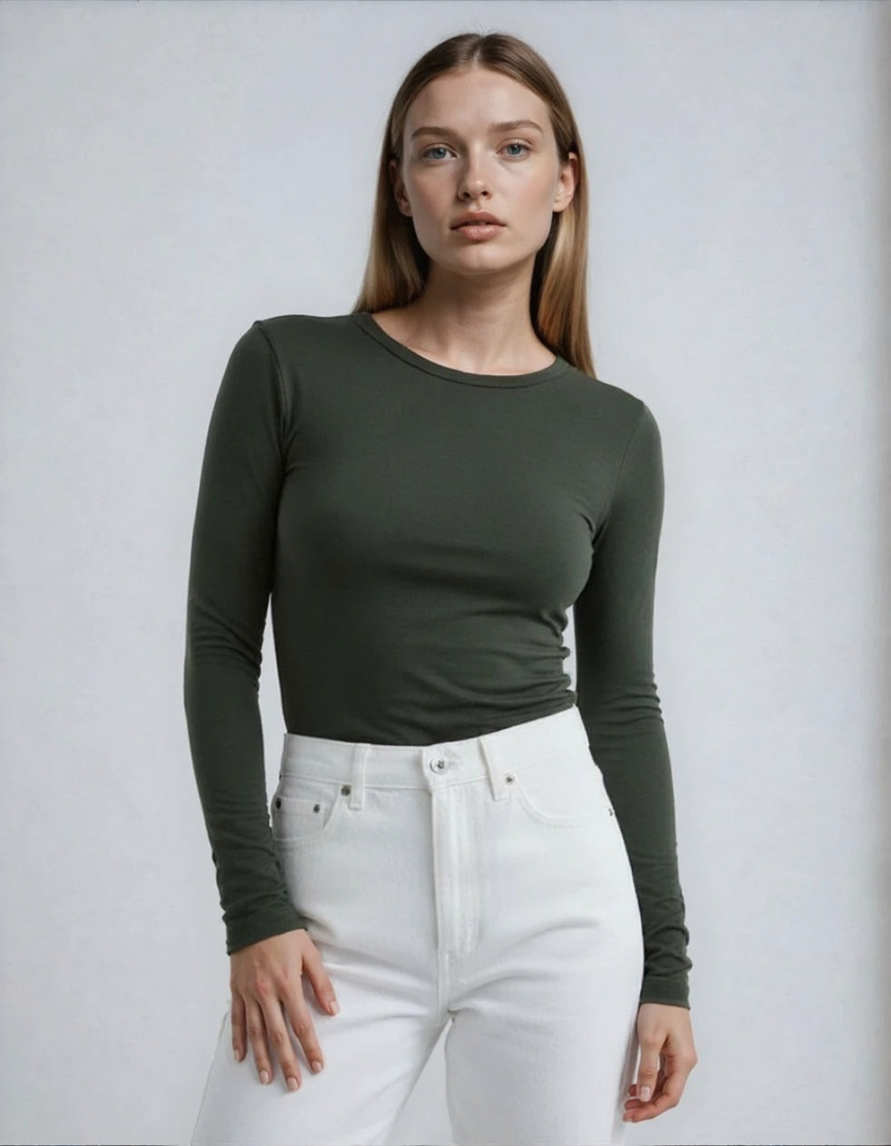 Women’s 2PCS Long Sleeve Top Set – Dark Green & Navy