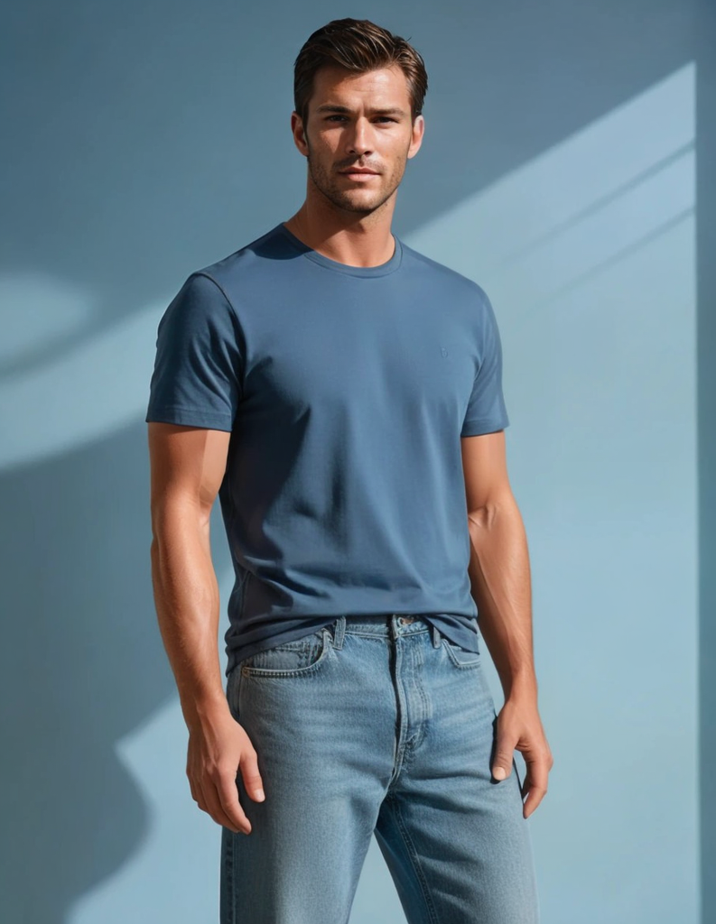 LUKY Men’s Blue Crew Neck T-Shirt – XL