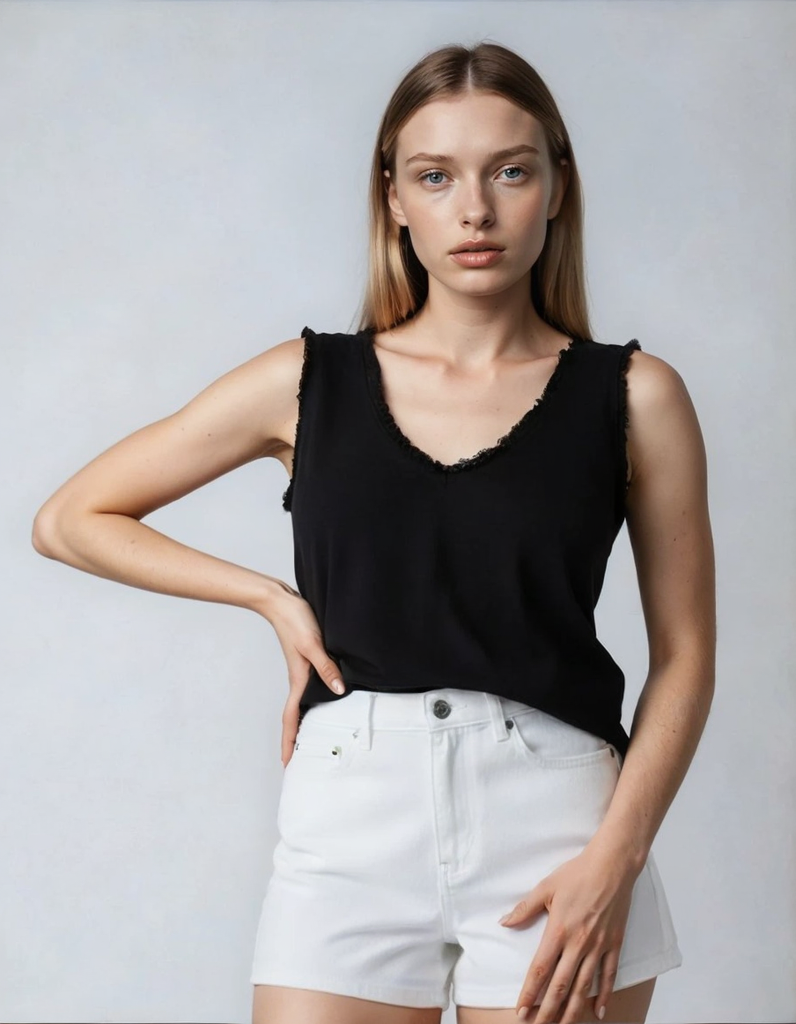 Kaileigh Black Sleeveless V-Neck Tank Top – Size M