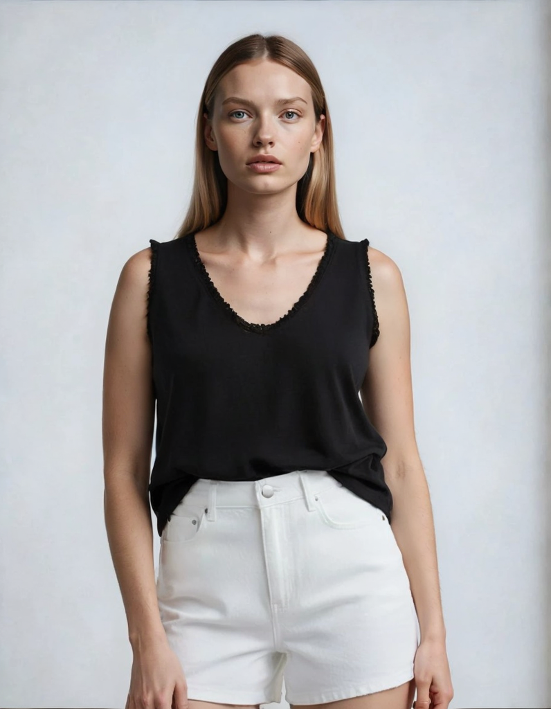 Kaileigh Black Sleeveless V-Neck Tank Top – Size M