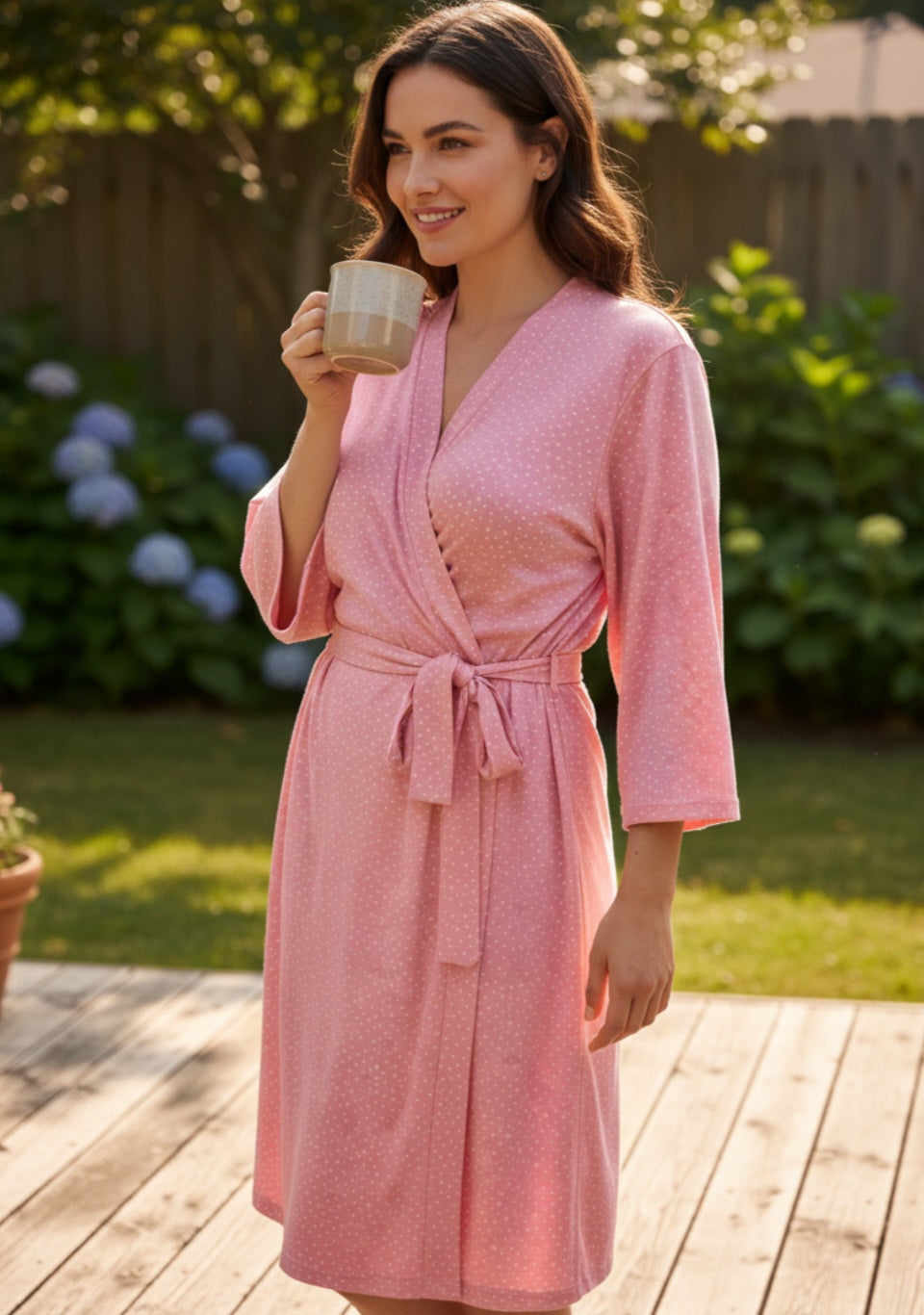 René Rofé Pink Polka Dot Sleepwear Set – Robe & Nightdress