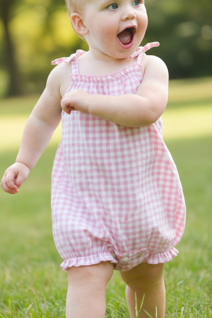 Carter’s Baby Girl Pink Gingham Bow Strap Romper – 18M