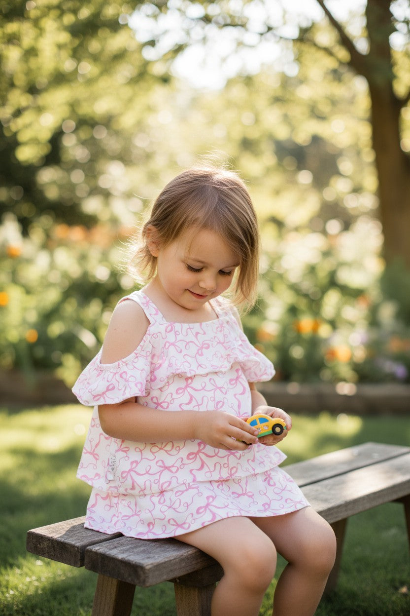 Little Lass Girls 2-Piece Outfit Set – Pink Bow Top & Cargo Shorts – Size 5Y