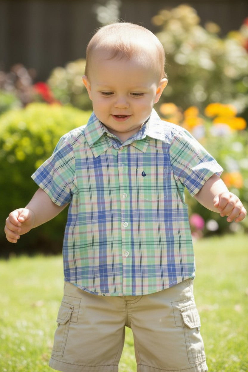 Carter’s Baby Boys 2-Piece Plaid Shirt & Cargo Shorts Set – 18M