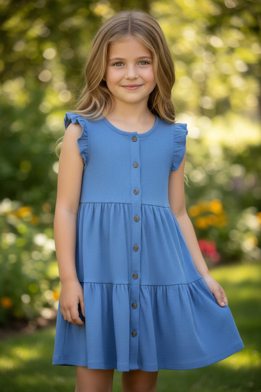Btween Girls 2-Pack Dresses – Size 12 | Blue Button-Front Dress & Floral Print Dress Set