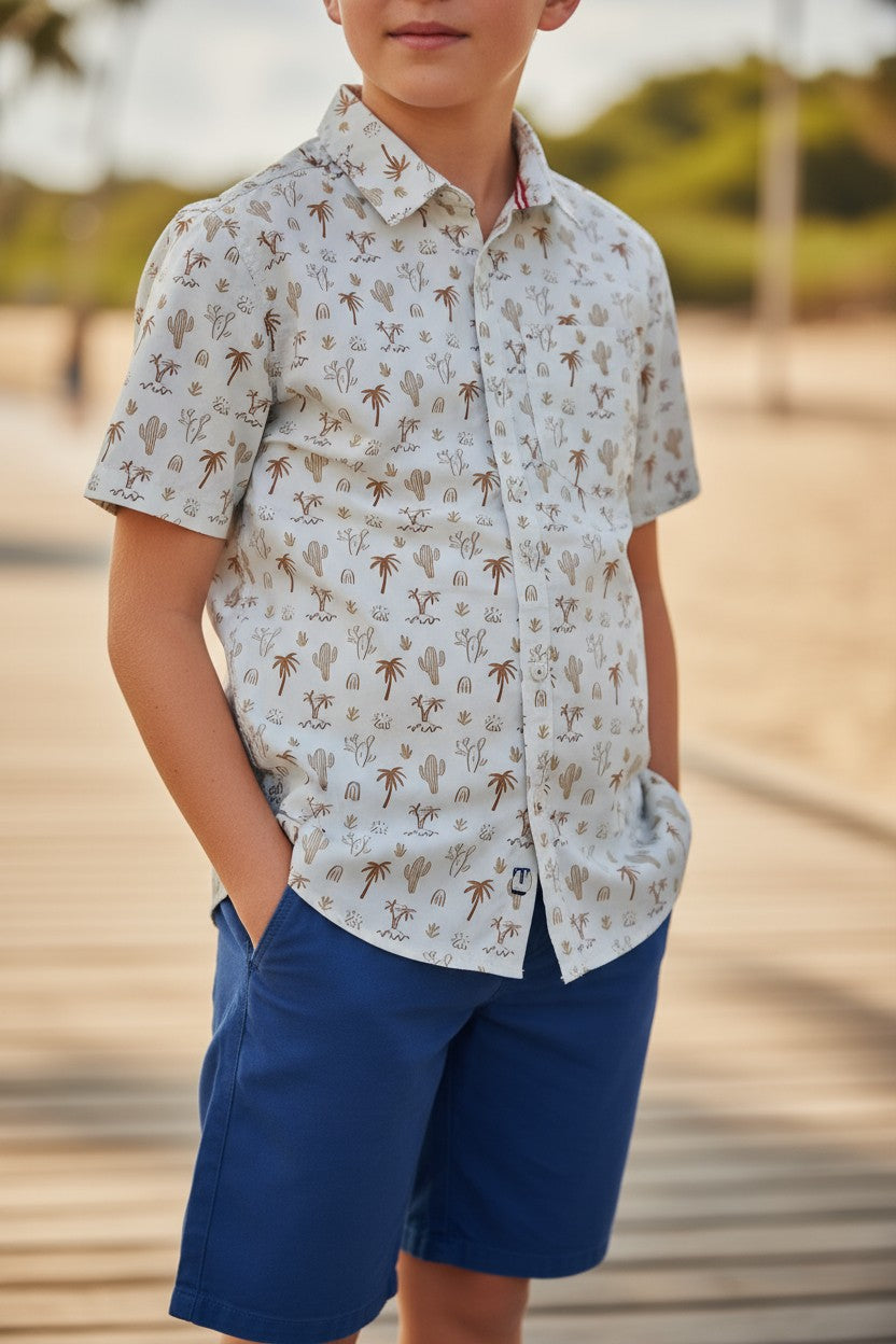 Retro Stitch Boys’ 2-Piece Outfit Set – Printed Shirt & Shorts (10Y)