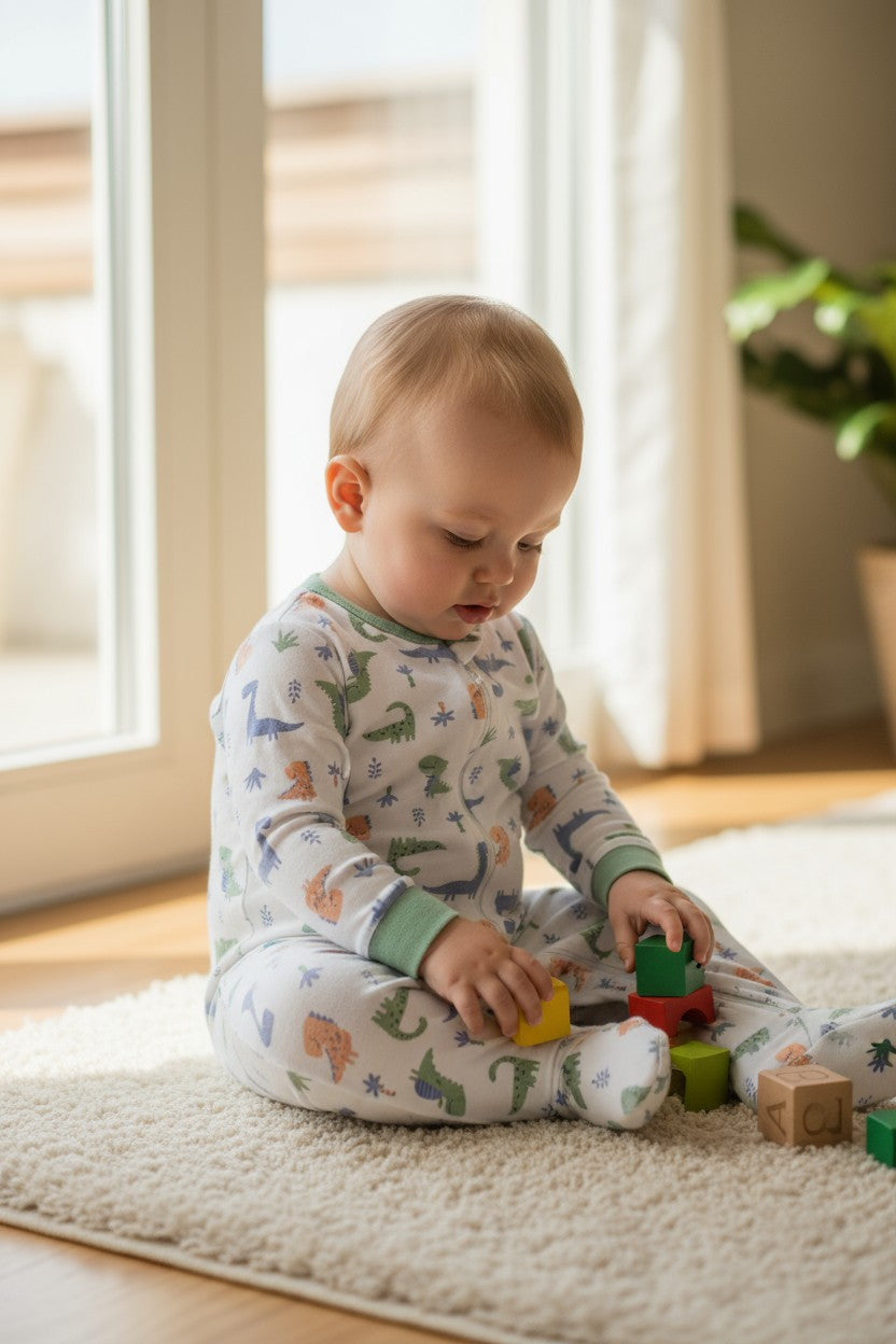 Millie & Myles 2-Pack Baby Sleepers – Striped & Dinosaur Print (3–6 Months)