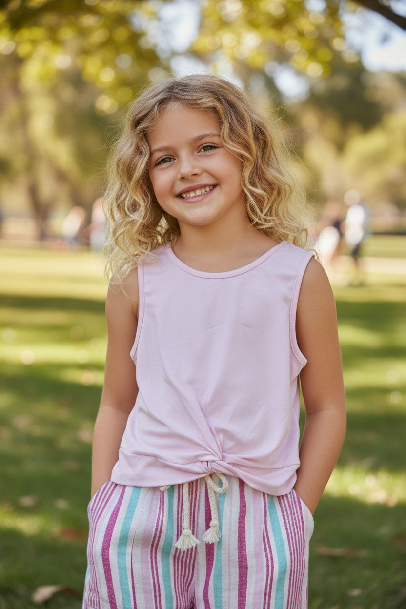 Btween Girls 2-Piece Set – Pink Twist Tank Top & Striped Pants (5 Years)