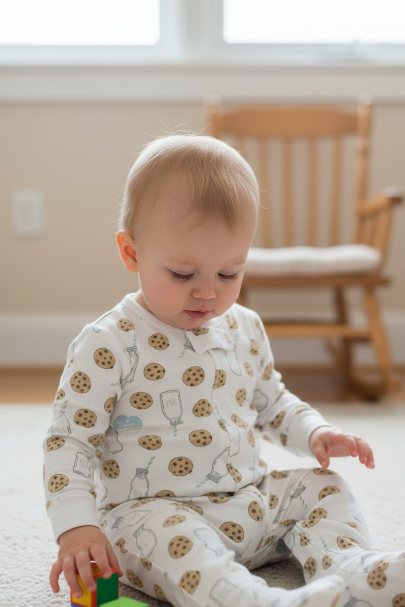 Hudson Baby 3–6M 3-Piece Footed Sleeper Set – Milk & Cookies Theme