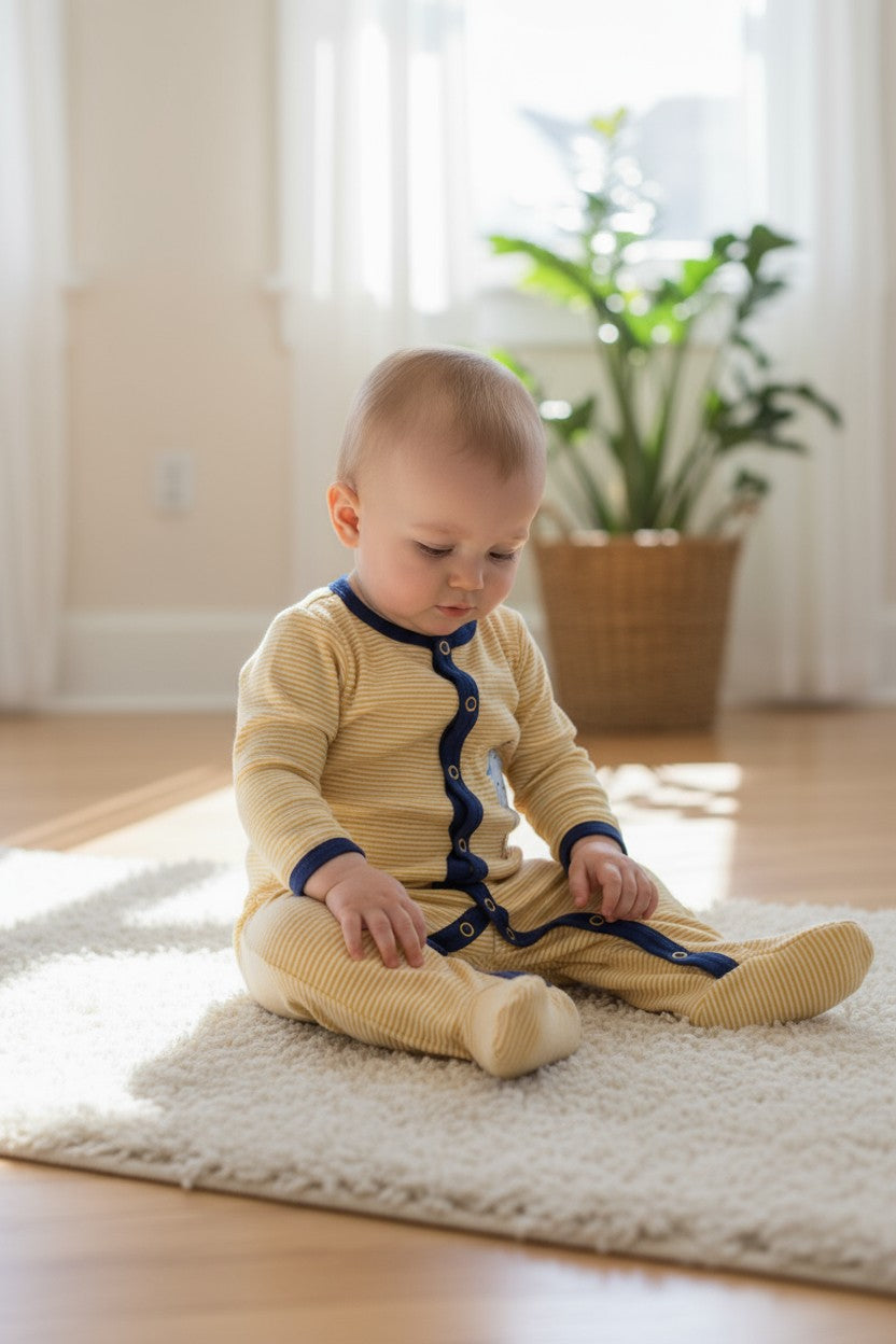 Carter’s Baby Boys Footed Sleep & Play – Yellow Stripe Goat Print (6M)