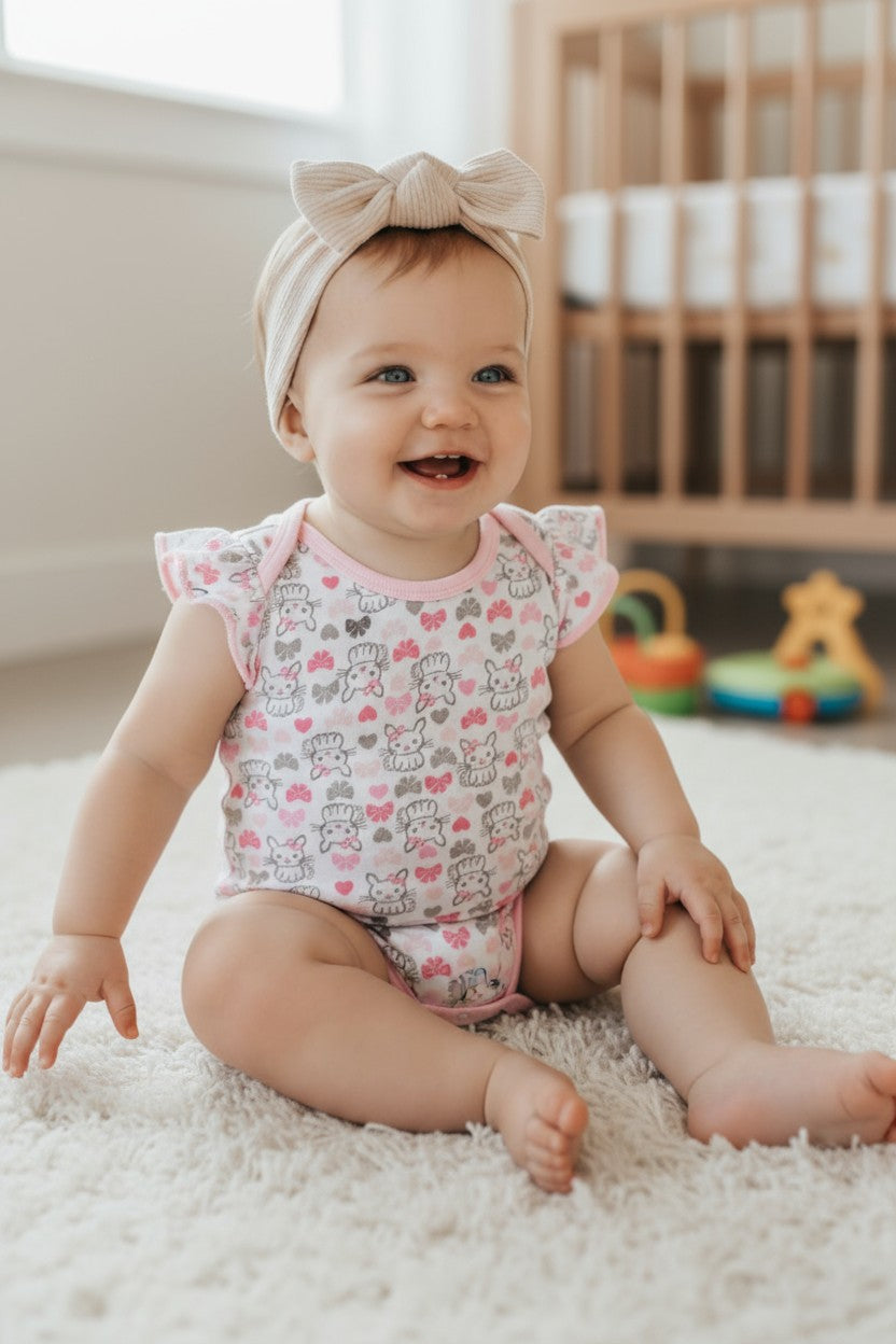 Duck Duck Gooso Baby Layette 3-Piece Set with Hat – Pink Bunny Design (6–9 Months)