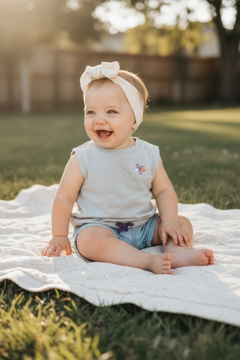 Carter’s Baby Girl Sleeveless Top – 18 Months (Gray with Butterfly Accent)