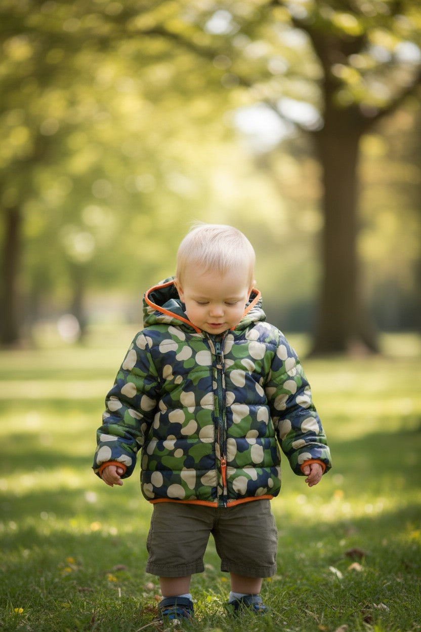 Epic Threads Toddler Boys’ Puffer Jacket – Green & Blue Leaf Print Hooded Coat (Size 2T)