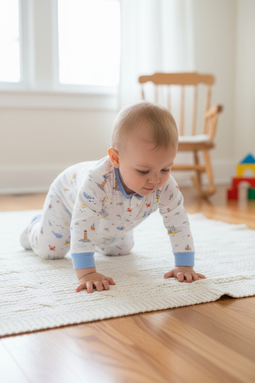 Little Me Baby Boys 2-Piece Sleep & Play Set – Blue Crab & Nautical Print (Size 3M)
