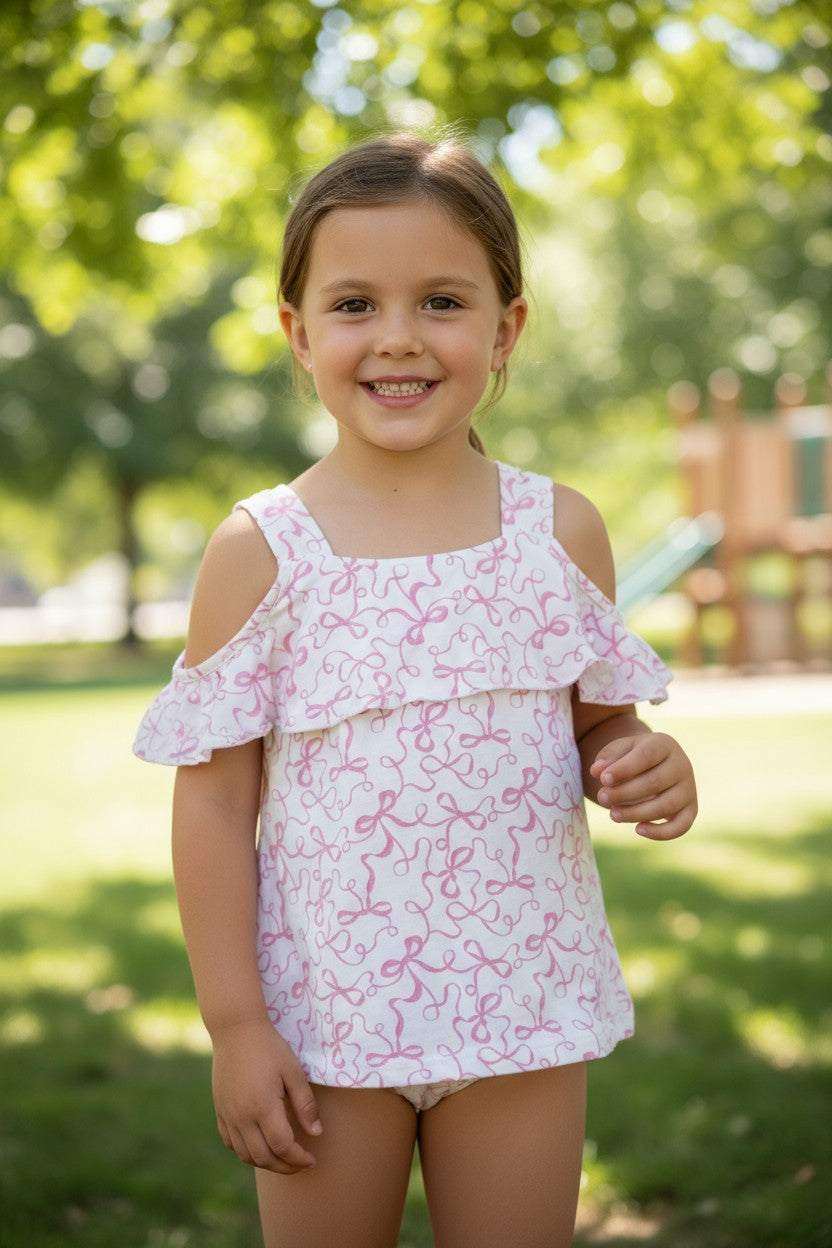 Little Lass Girls 2-Piece Outfit Set – Pink Bow Top & Cargo Shorts – Size 5Y