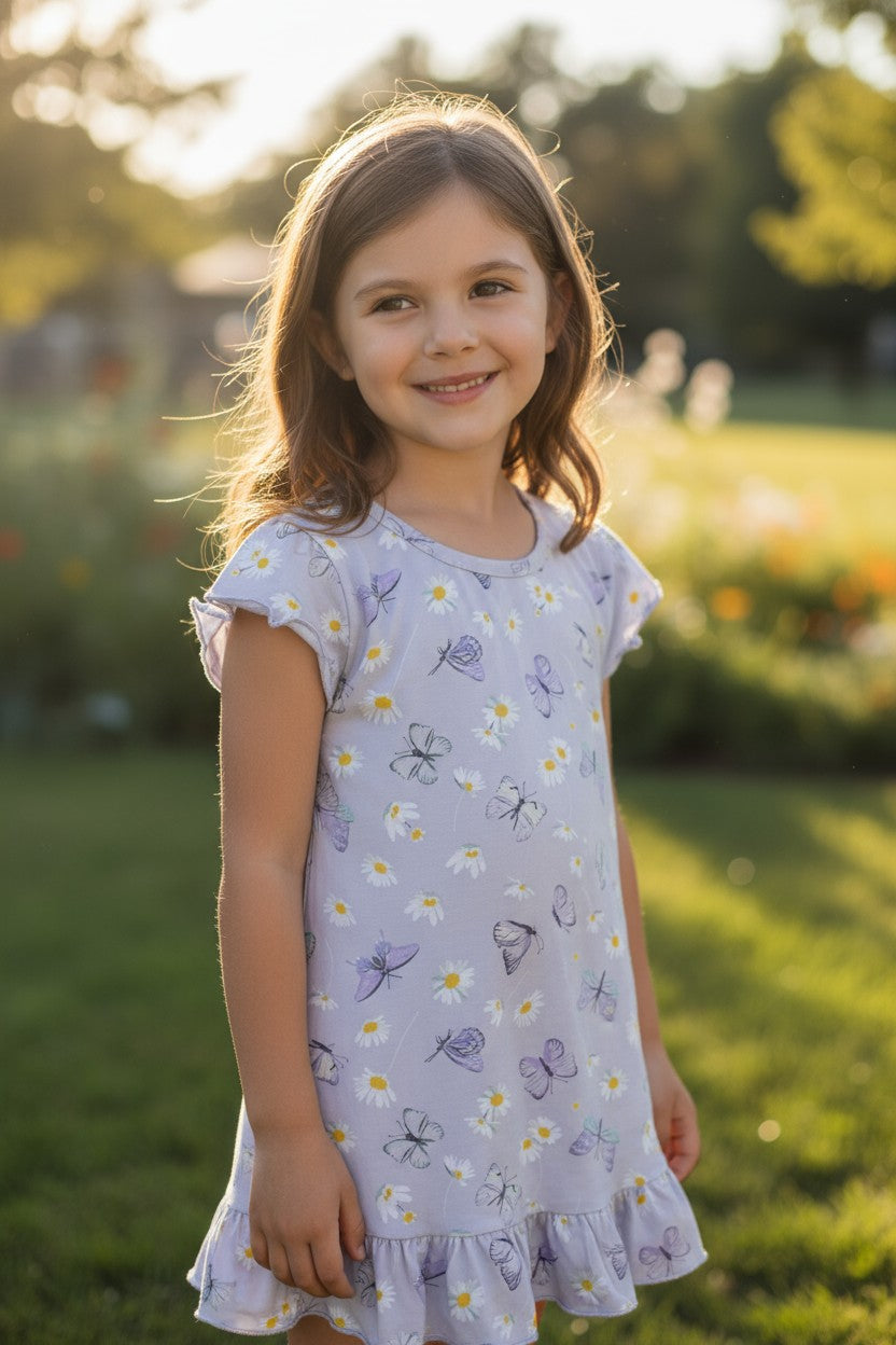 Spoiled Angel 2-Piece Girls Nightgown Set – Butterfly & Daisy Print / Pink “LOVE” Dress (6X)