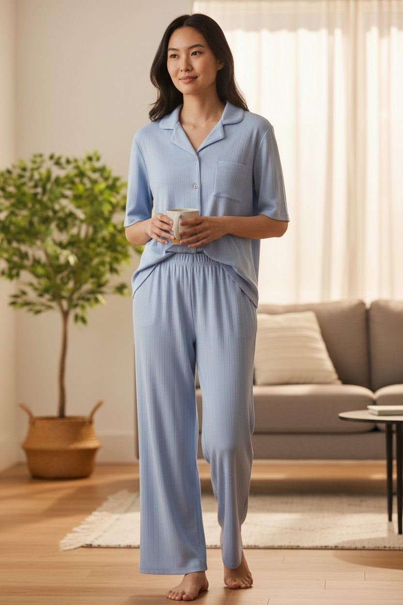 Nine West Women’s 2-Piece Pajama Set – Button-Down Top & Matching Pants (Size M)