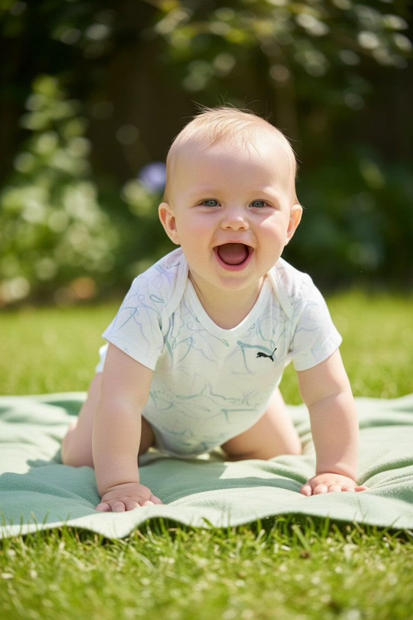 PUMA Baby Unisex Short Sleeve Bodysuit – 12 Months (Abstract Print)