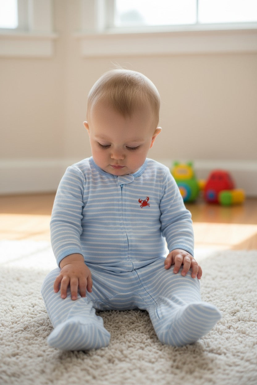 Little Me Baby Boys 2-Piece Sleep & Play Set – Blue Crab & Nautical Print (Size 3M)