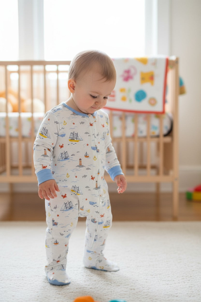 Little Me Baby Boys 2-Piece Sleep & Play Set – Blue Crab & Nautical Print (Size 3M)